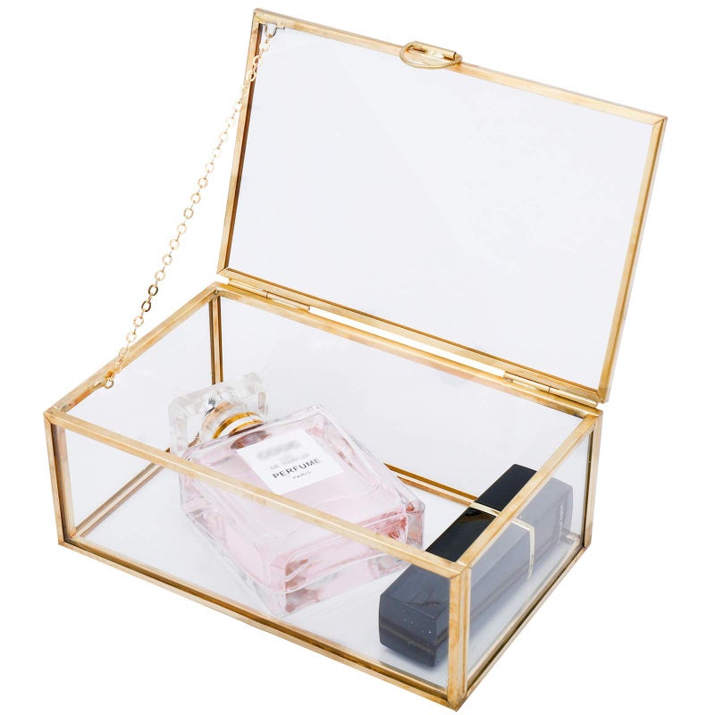 HighFree Vintage Glass Box with Lid - Clear Jewelry Glass Display Box Keepsake Box - Home Decor Decorative Box for Trinket Rings Bracelet (Gold, X-Small) - Image 5